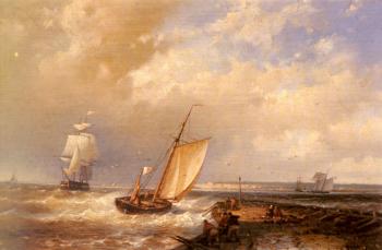 亞伯拉罕 衚尅 二世 A Dutch Pink Heading Out To Sea, With Shipping Beyond